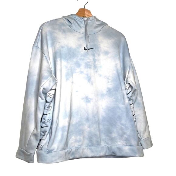 Nike Blue Tie Dye Pullover Hoodie Logos Size Large Pockets - Picture 1 of 10